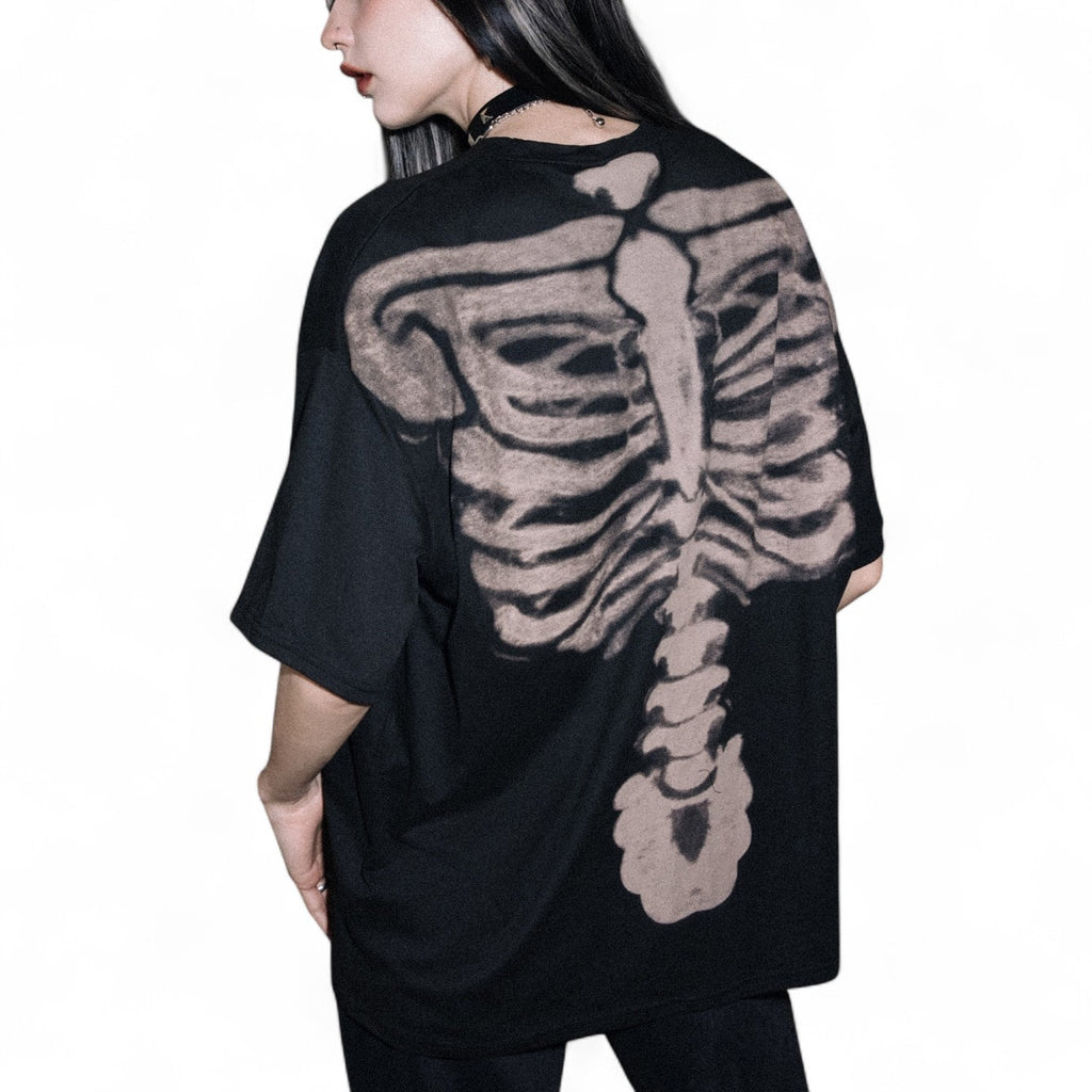 GOTHIC SKELETON BACK T-SHIRT – BLACK OVERSIZED HALLOWEEN STREETWEAR