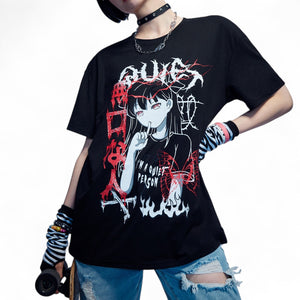 GOTHIC ANIME GIRL TEE – DARK JAPANESE STREETWEAR “I’M A QUIET PERSON” SHIRT