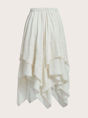 GOTHIC ASYMMETRICAL MIDI SKIRT WITH LACE – DARK ROMANTIC FLOWY HIGH WAIST STYLE