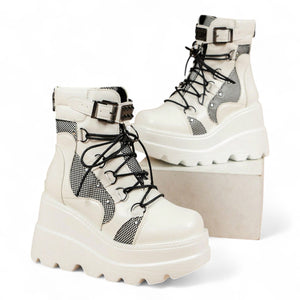 WOMEN’S WHITE PLATFORM GOTH PUNK BOOTS – JAPANESE STREETWEAR STYLE


