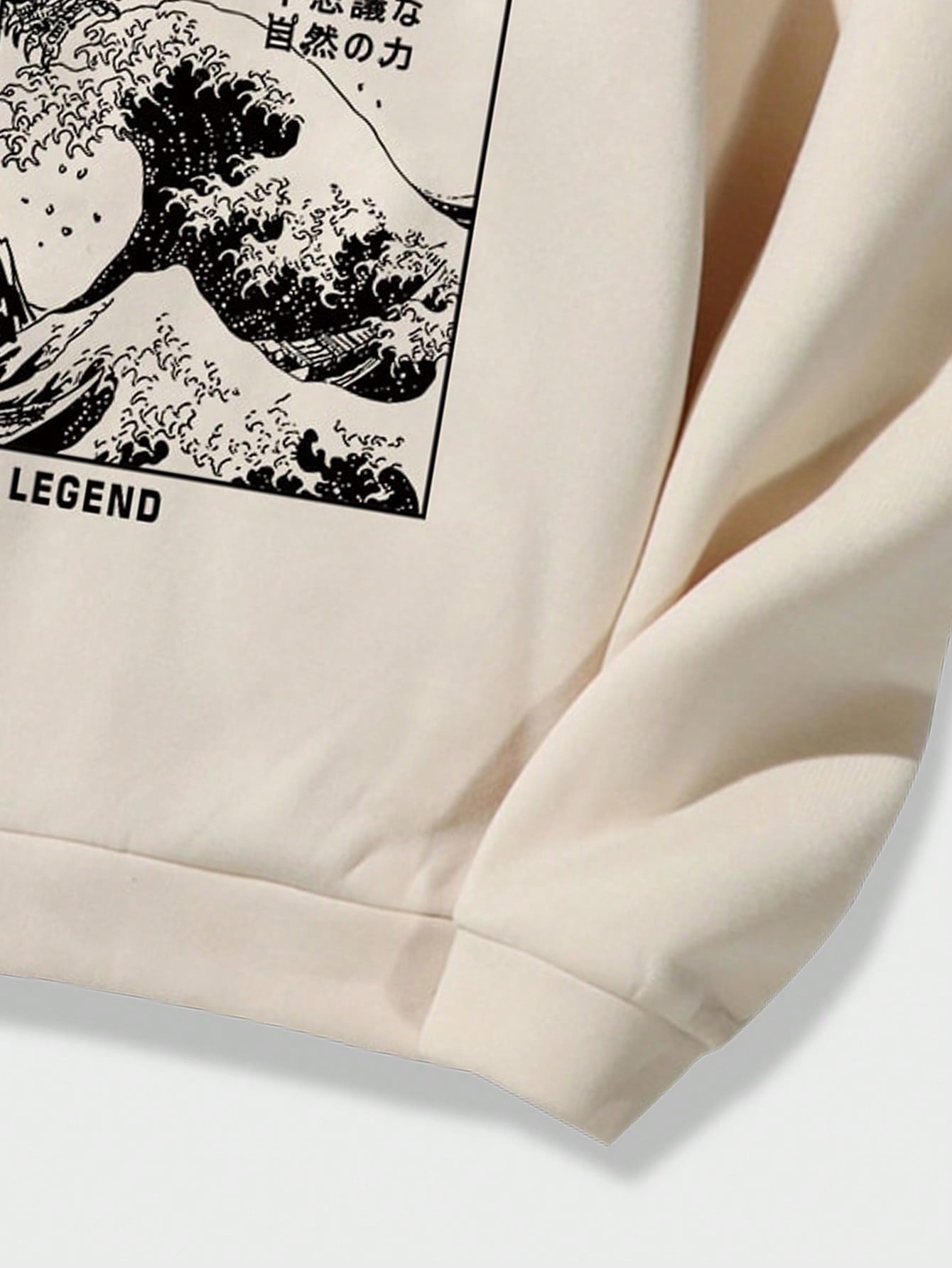 Khaki hoodie with red dragon and ukiyo-e manga panel artwork – Japanese streetwear with traditional design