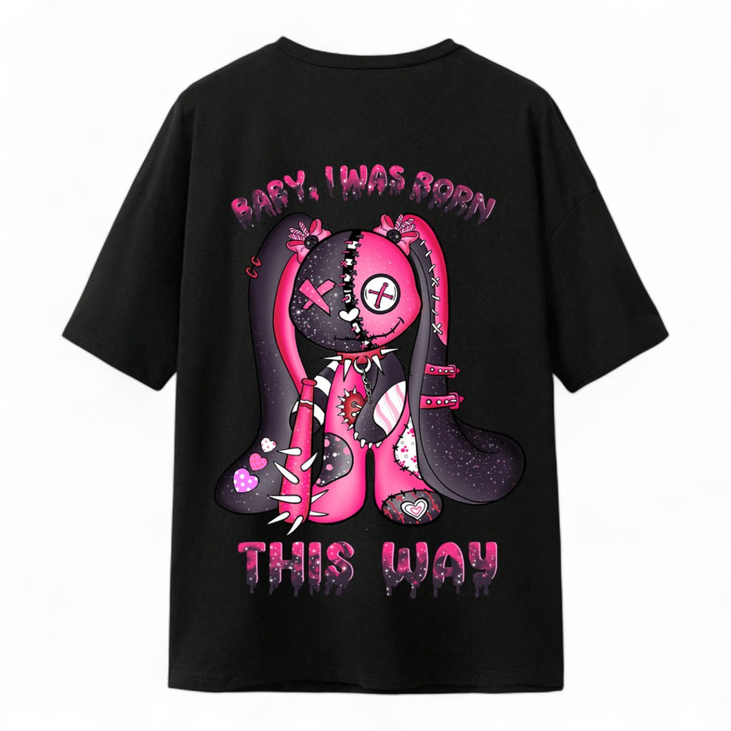 BORN THIS WAY VINTAGE BUNNY TEE – HARUJUKU DARK CUTE OVERSIZED SHIRT