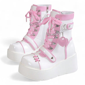KAWAII PINK PLATFORM BOOTS – HARNESS CHAIN HEART CHARM STYLE

