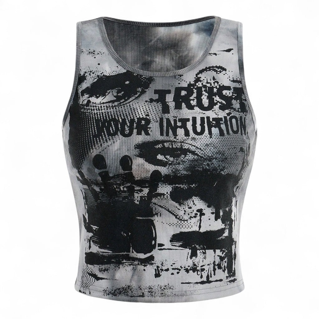 TRUST YOUR INTUITION TANK – GRUNGE RIB-KNIT STREETWEAR CROP TOP