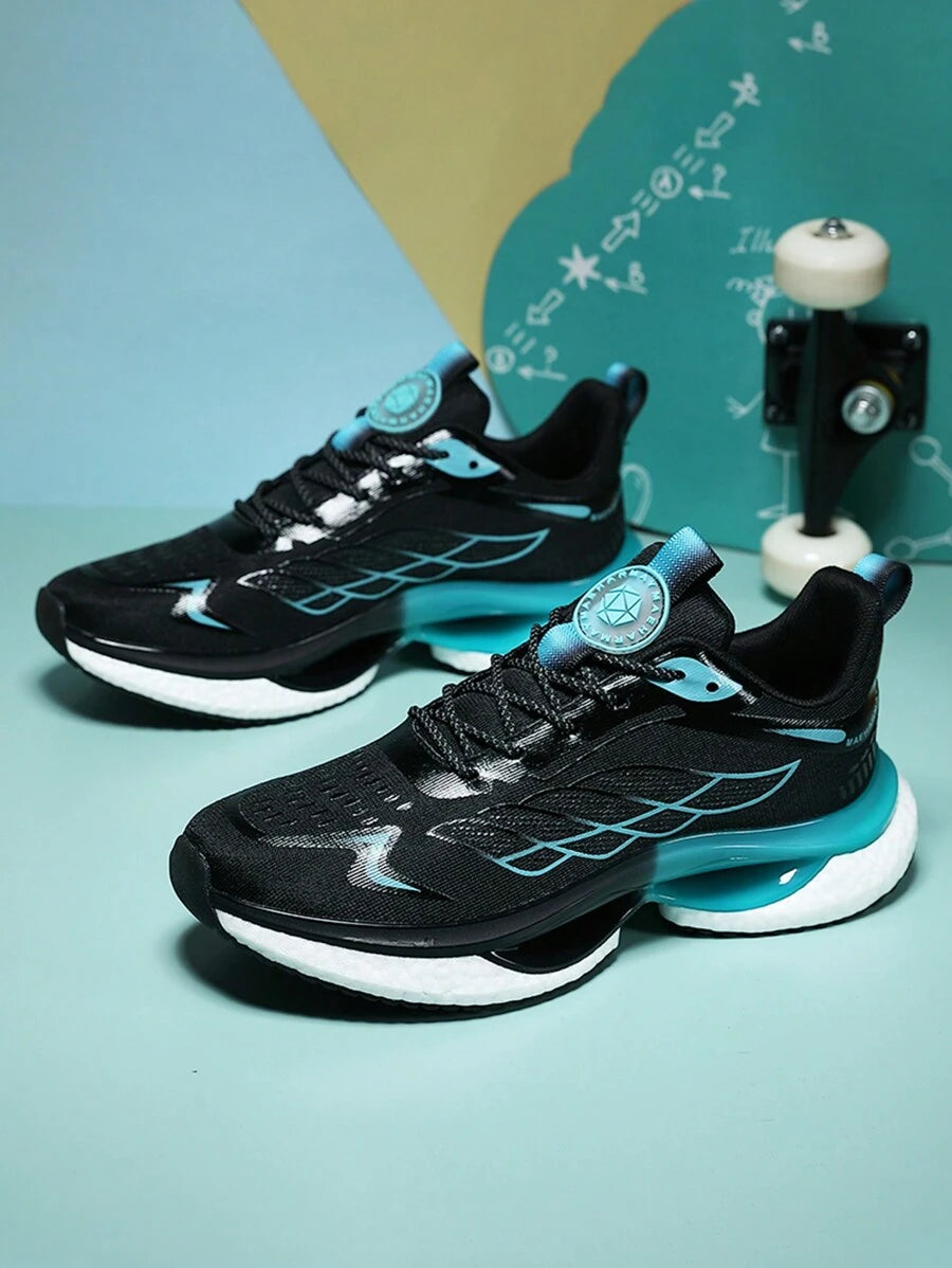 Japanese streetwear blue gradient chunky sneakers with mesh upper and white EVA sole