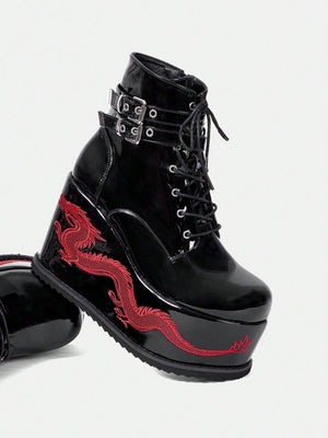 BLACK PLATFORM DRAGON BOOTS – JAPANESE STREETWEAR GOTH PUNK STYLE