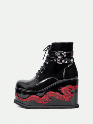 BLACK PLATFORM DRAGON BOOTS – JAPANESE STREETWEAR GOTH PUNK STYLE