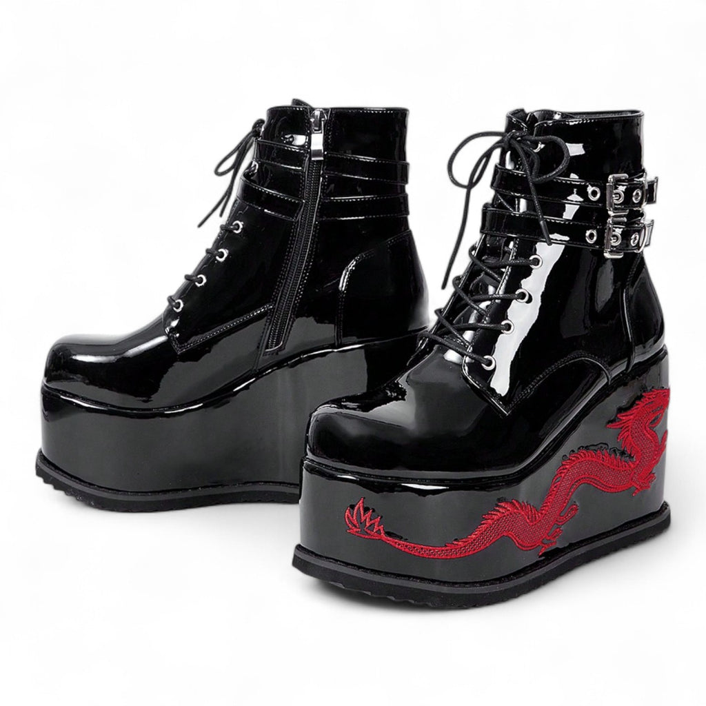 BLACK PLATFORM DRAGON BOOTS – JAPANESE STREETWEAR GOTH PUNK STYLE
