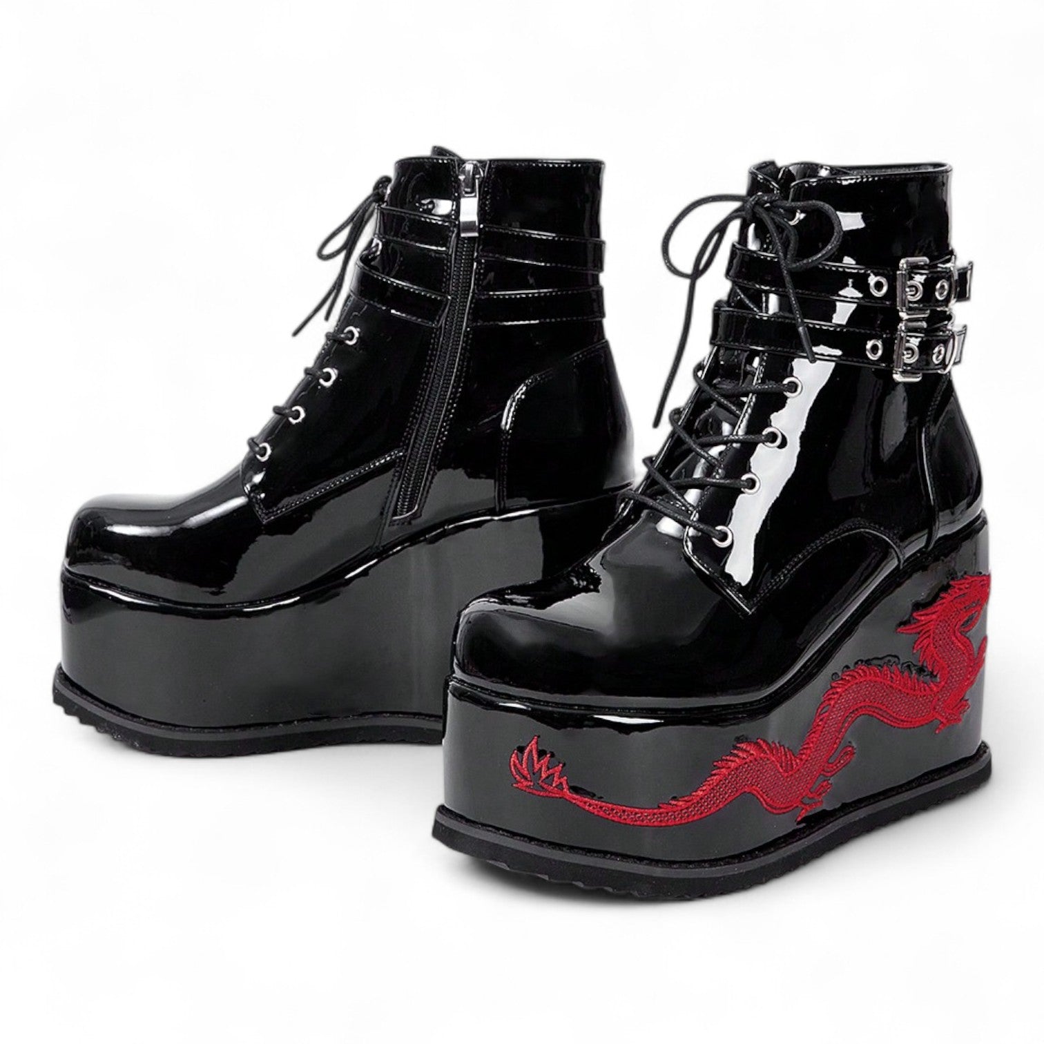 BLACK PLATFORM DRAGON BOOTS – JAPANESE STREETWEAR GOTH PUNK STYLE