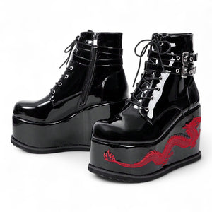 BLACK PLATFORM DRAGON BOOTS – JAPANESE STREETWEAR GOTH PUNK STYLE