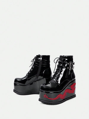 BLACK PLATFORM DRAGON BOOTS – JAPANESE STREETWEAR GOTH PUNK STYLE