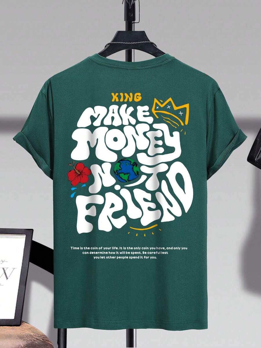 Japanese streetwear hip-hop graphic tee make money not friend oversized t-shirt green