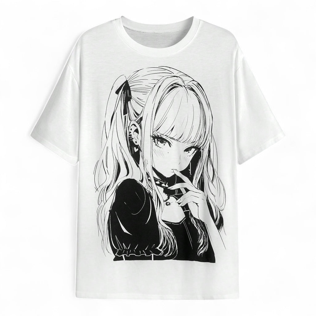 WHITE ANIME GIRL OVERSIZED TEE – JAPANESE STREETWEAR HARUJUKU STYLE T-SHIRT