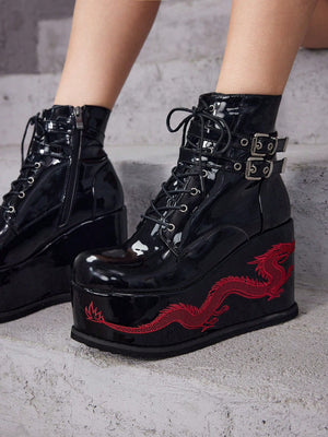 BLACK PLATFORM DRAGON BOOTS – JAPANESE STREETWEAR GOTH PUNK STYLE
