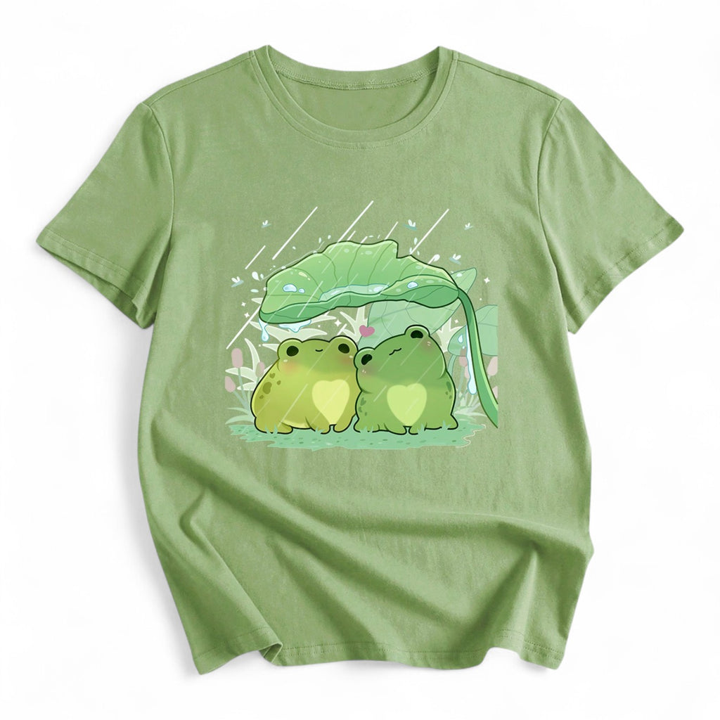 Kawaii Frog T-Shirt – Olive Green Japanese Streetwear Top