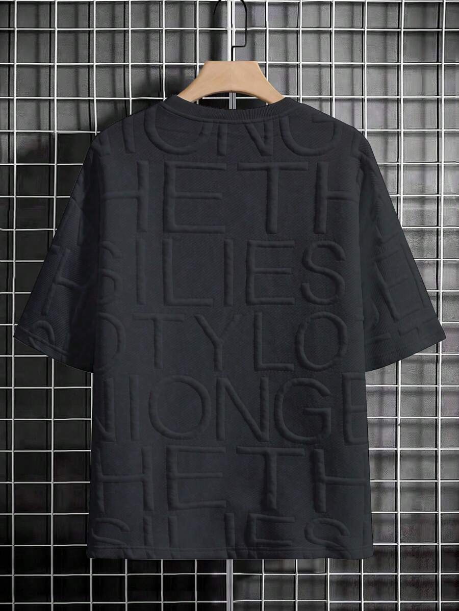 Japanese streetwear embossed letter tee white oversized drop shoulder t-shirt Harajuku fashion