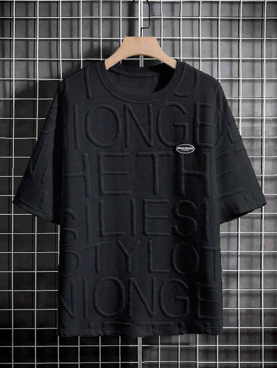 Japanese streetwear embossed letter tee white oversized drop shoulder t-shirt Harajuku fashion