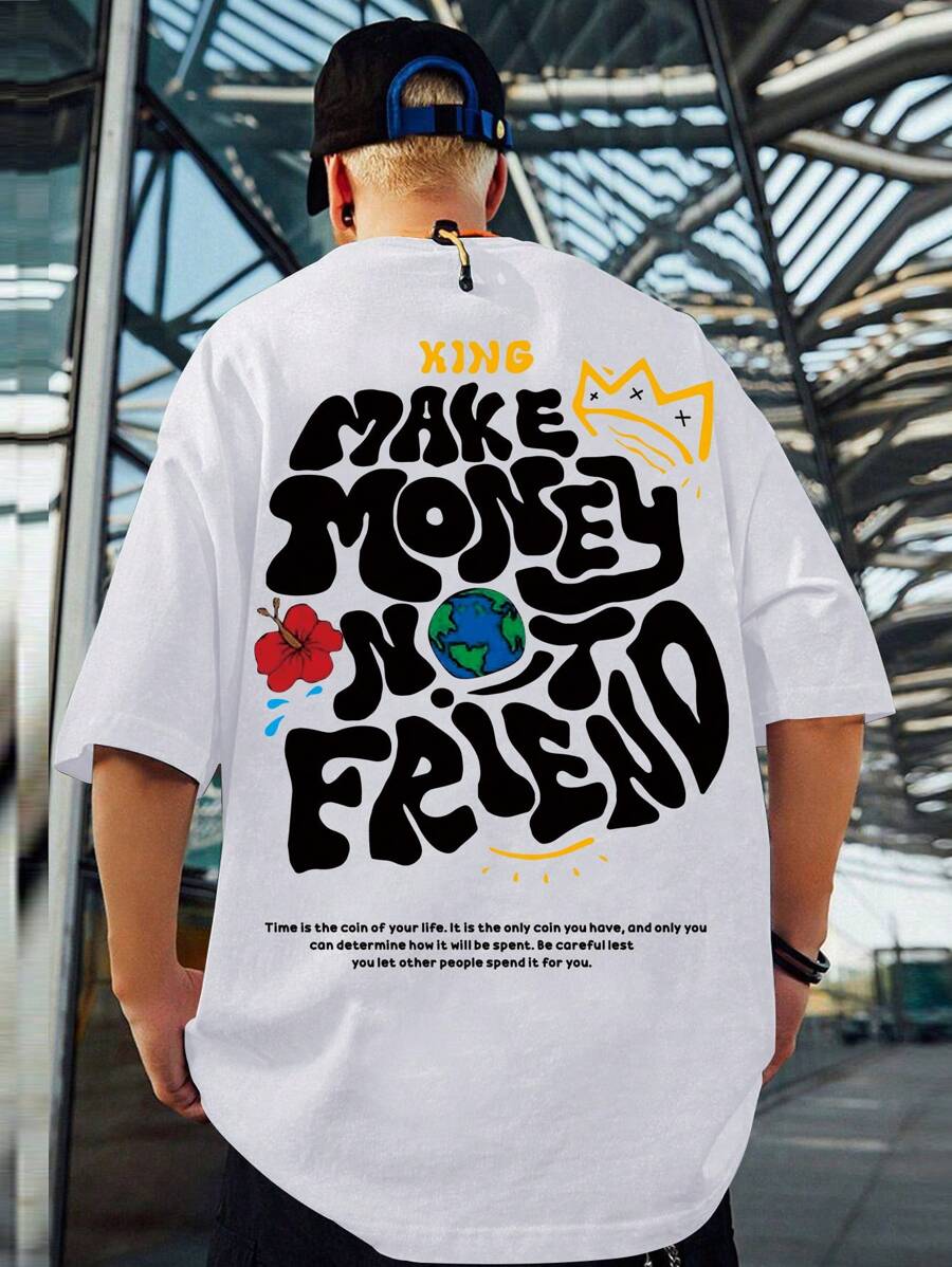 Japanese streetwear hip-hop graphic tee make money not friend oversized t-shirt white