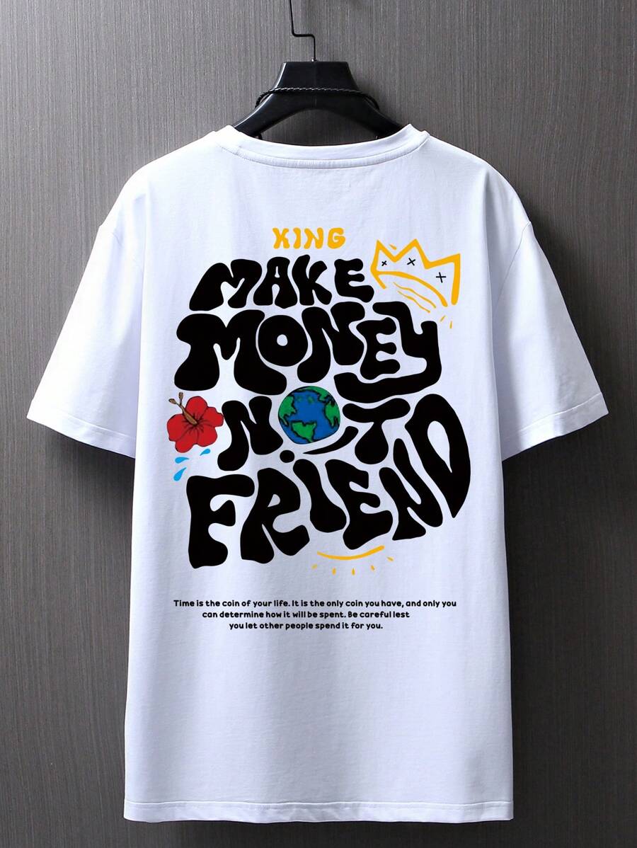 Japanese streetwear hip-hop graphic tee make money not friend oversized t-shirt white