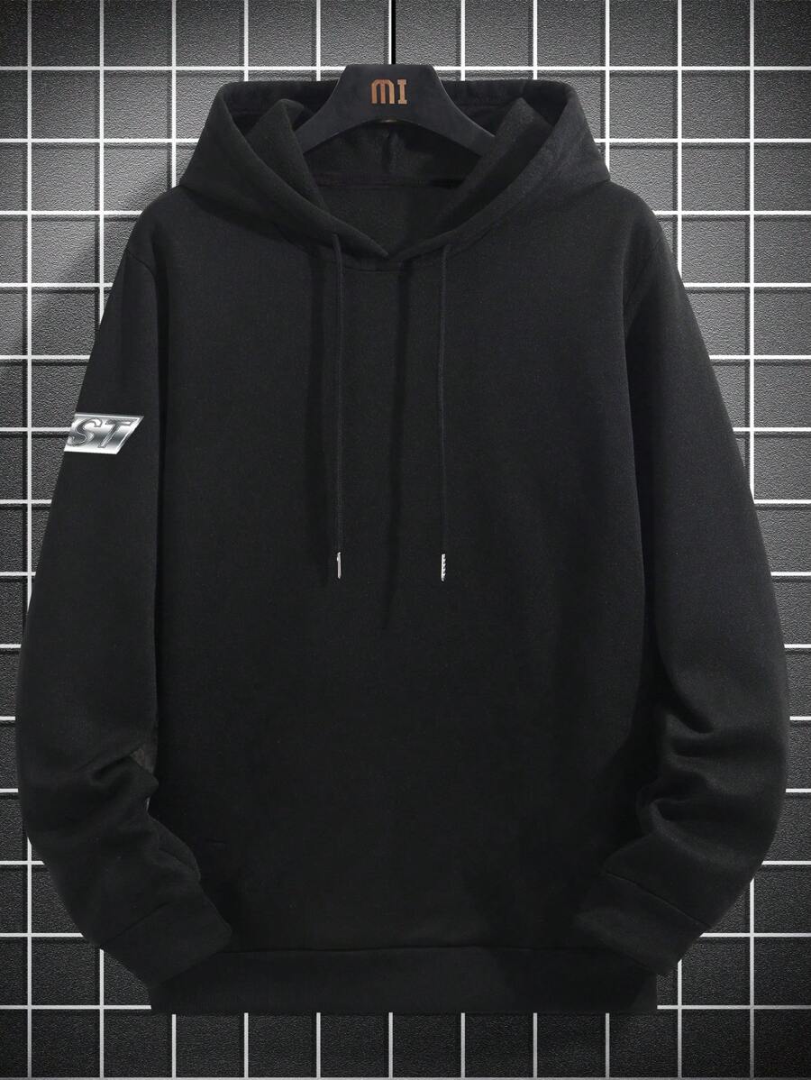Black streetwear hoodie with car print, graphic slogan, and drop shoulders – Japanese biker aesthetic pullover