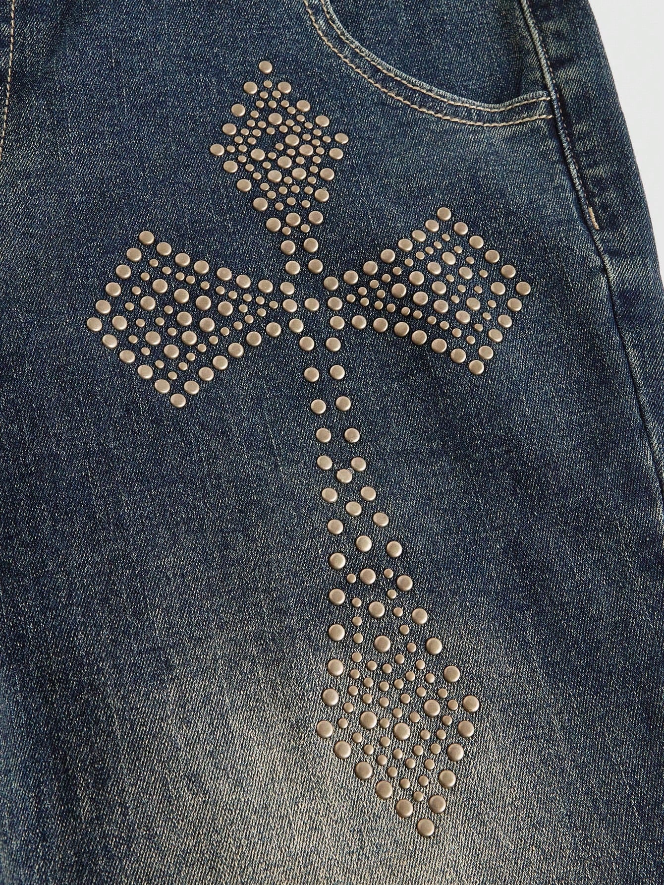 DARK GREY FLARE JEANS WITH RHINESTONE CROSS – JAPANESE GOTHIC STREET STYLE