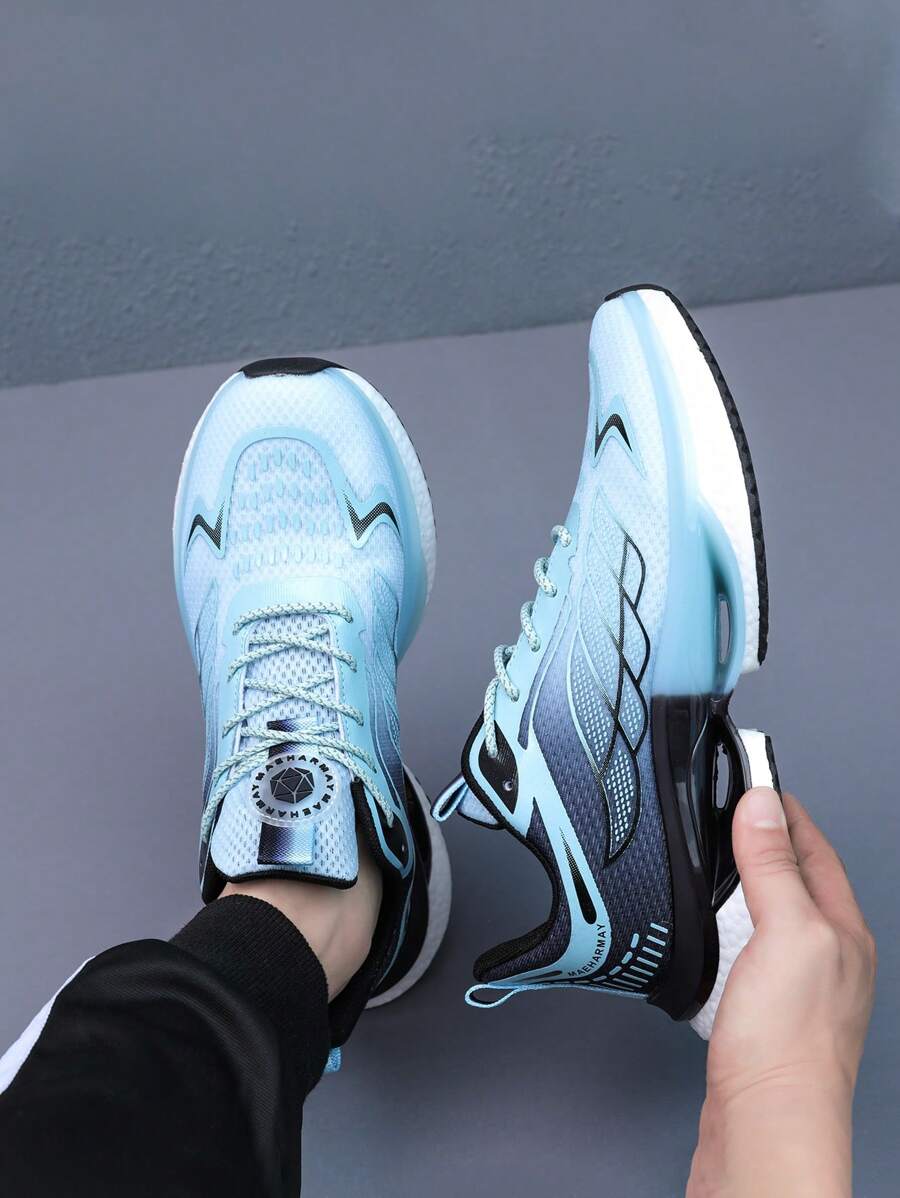 Japanese streetwear blue gradient chunky sneakers with mesh upper and white EVA sole