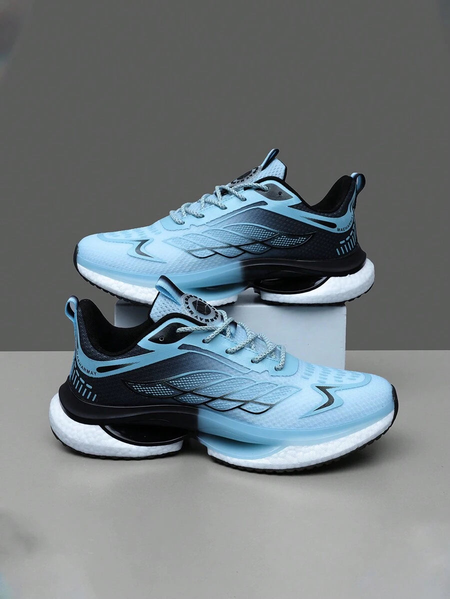 Japanese streetwear blue gradient chunky sneakers with mesh upper and white EVA sole