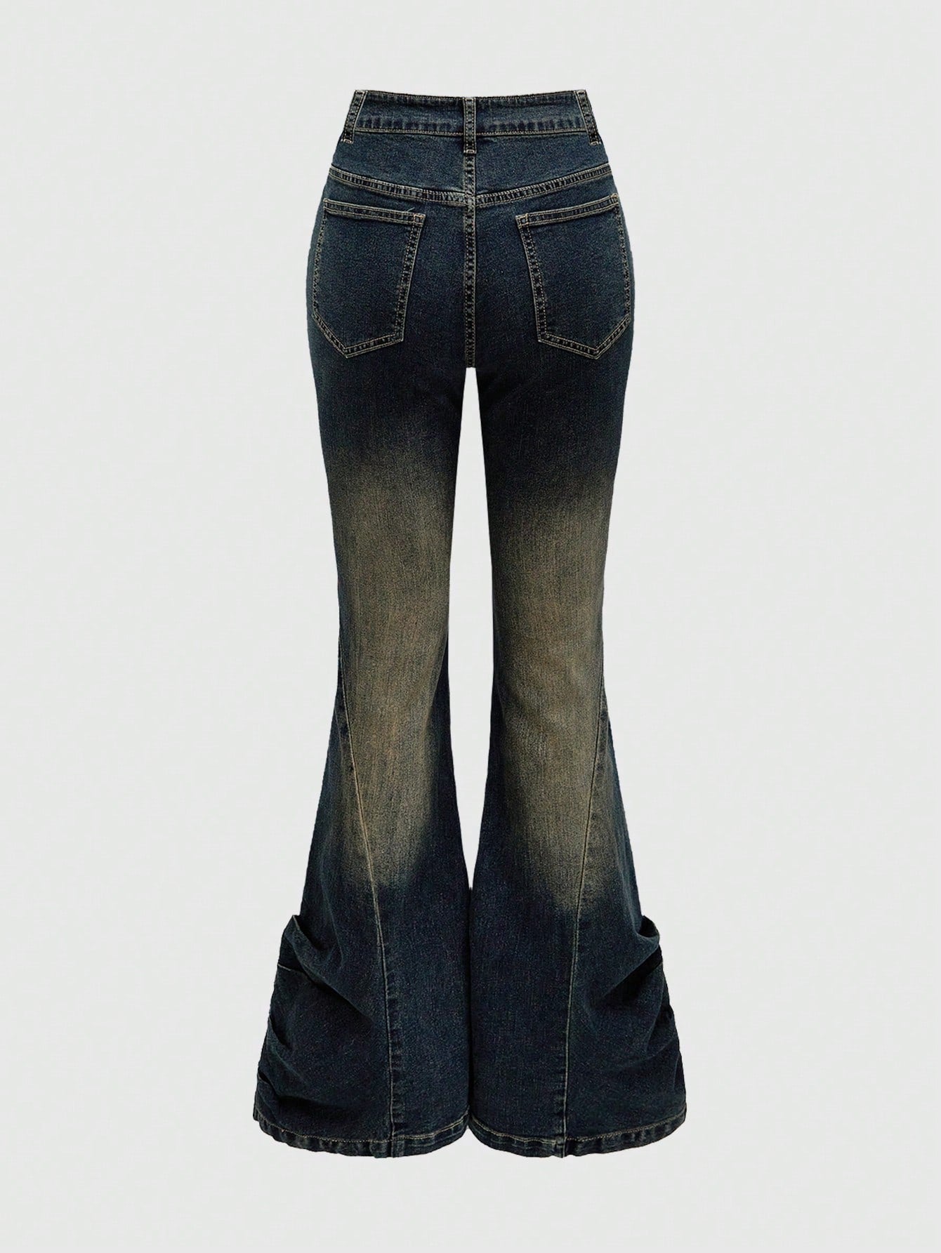 DARK GREY FLARE JEANS WITH RHINESTONE CROSS – JAPANESE GOTHIC STREET STYLE