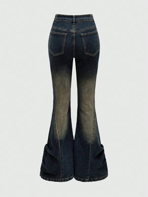DARK GREY FLARE JEANS WITH RHINESTONE CROSS – JAPANESE GOTHIC STREET STYLE
