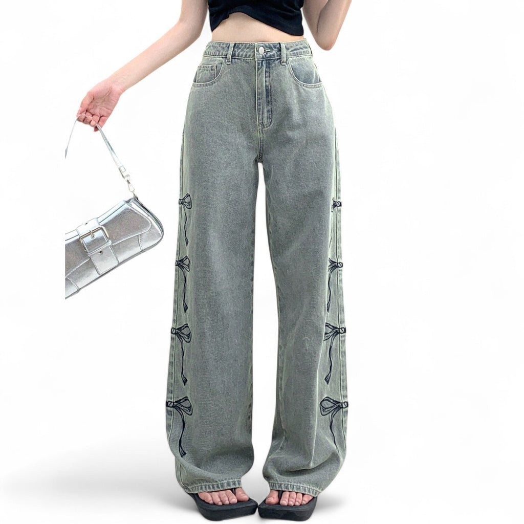 BOW SIDE DENIM MOM JEANS – JAPANESE STREETWEAR CUTE CASUAL STYLE

