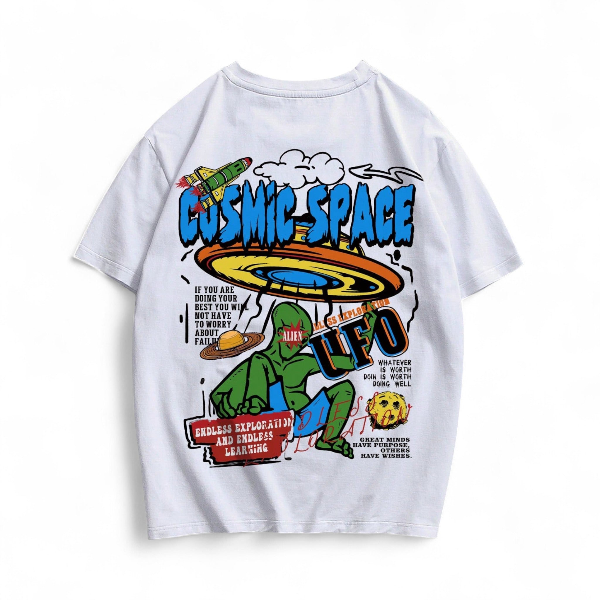 Japanese streetwear UFO graphic tee cosmic cartoon alien oversized Harajuku t-shirt