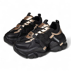 WOMEN’S BLACK & GOLD PLATFORM SNEAKERS – JAPANESE STREETWEAR STYLE

