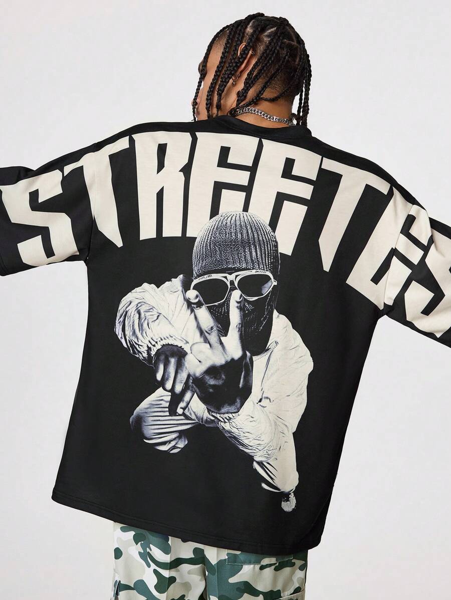 Japanese streetwear oversized graphic tee black gothic punk drop shoulder t-shirt Harajuku style