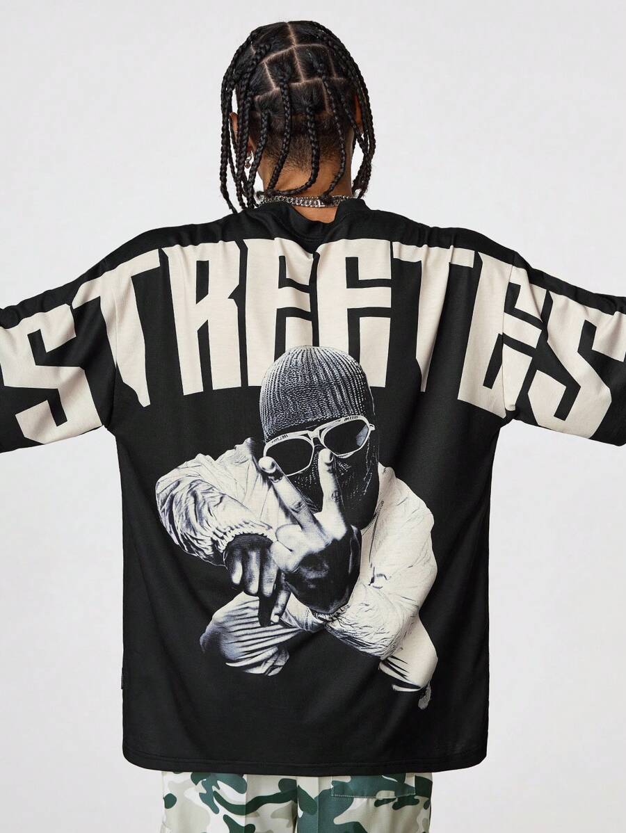 Japanese streetwear oversized graphic tee black gothic punk drop shoulder t-shirt Harajuku style