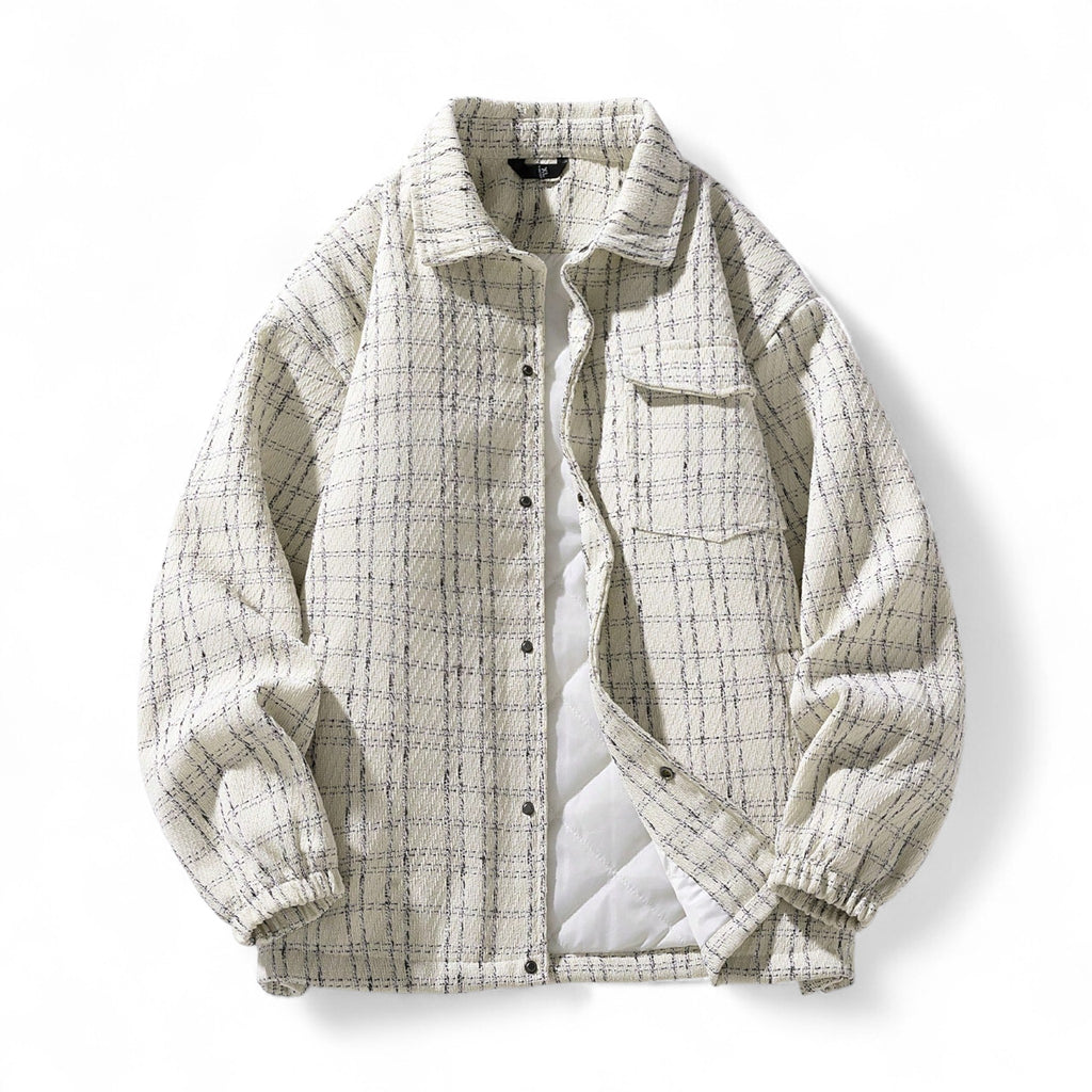 Japanese streetwear oversized white plaid jacket Harajuku drop shoulder casual style