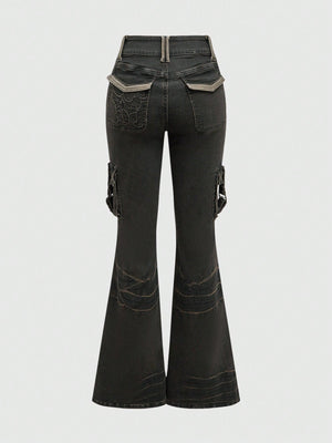 LOW-WAIST FLARE CARGO JEANS – Y2K JAPANESE STREETWEAR BOOTCUT DENIM