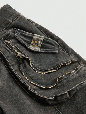 LOW-WAIST FLARE CARGO JEANS – Y2K JAPANESE STREETWEAR BOOTCUT DENIM