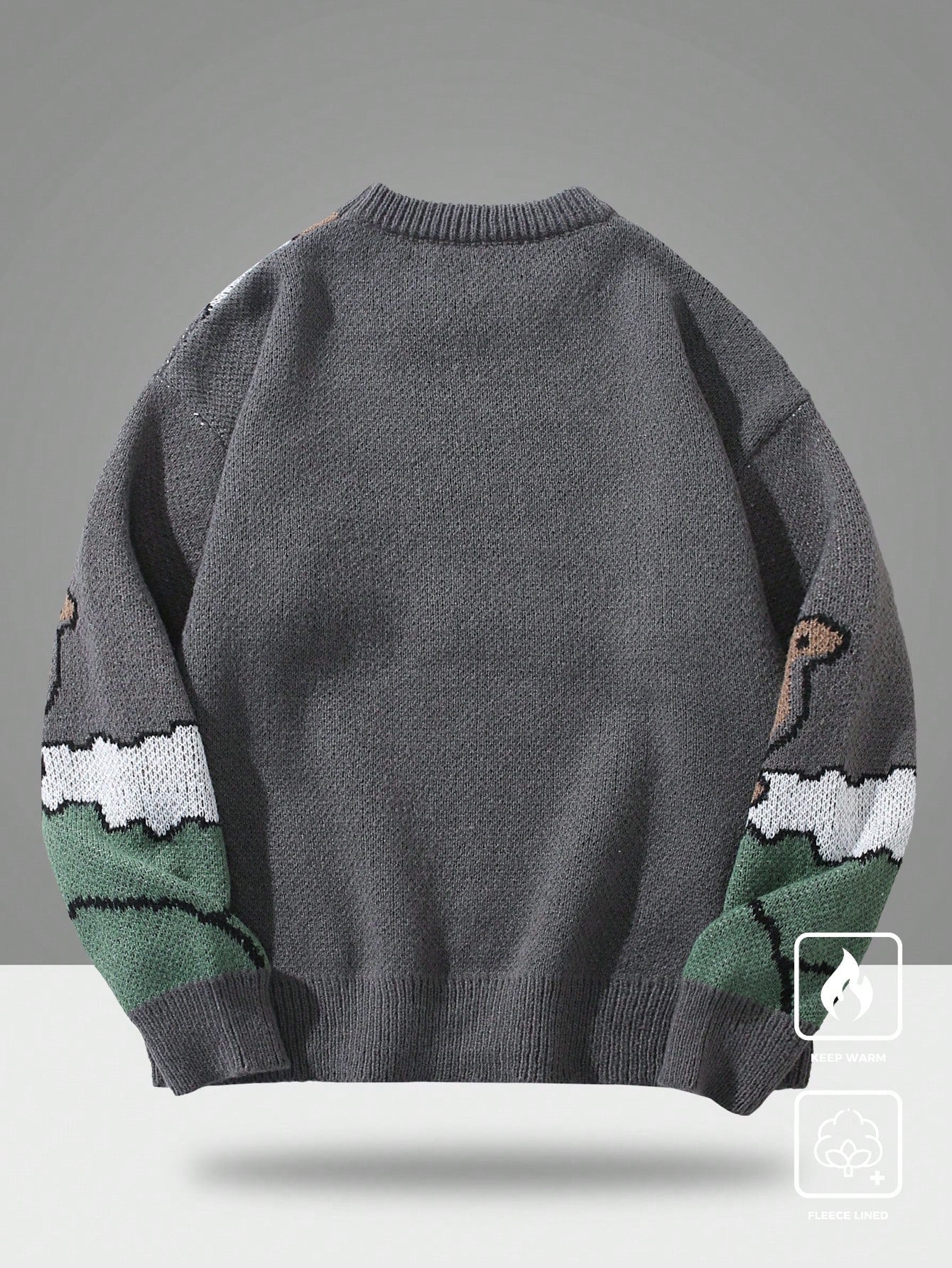 Japanese streetwear dinosaur knit sweater grey cartoon pullover drop shoulder Harajuku kawaii street fashion