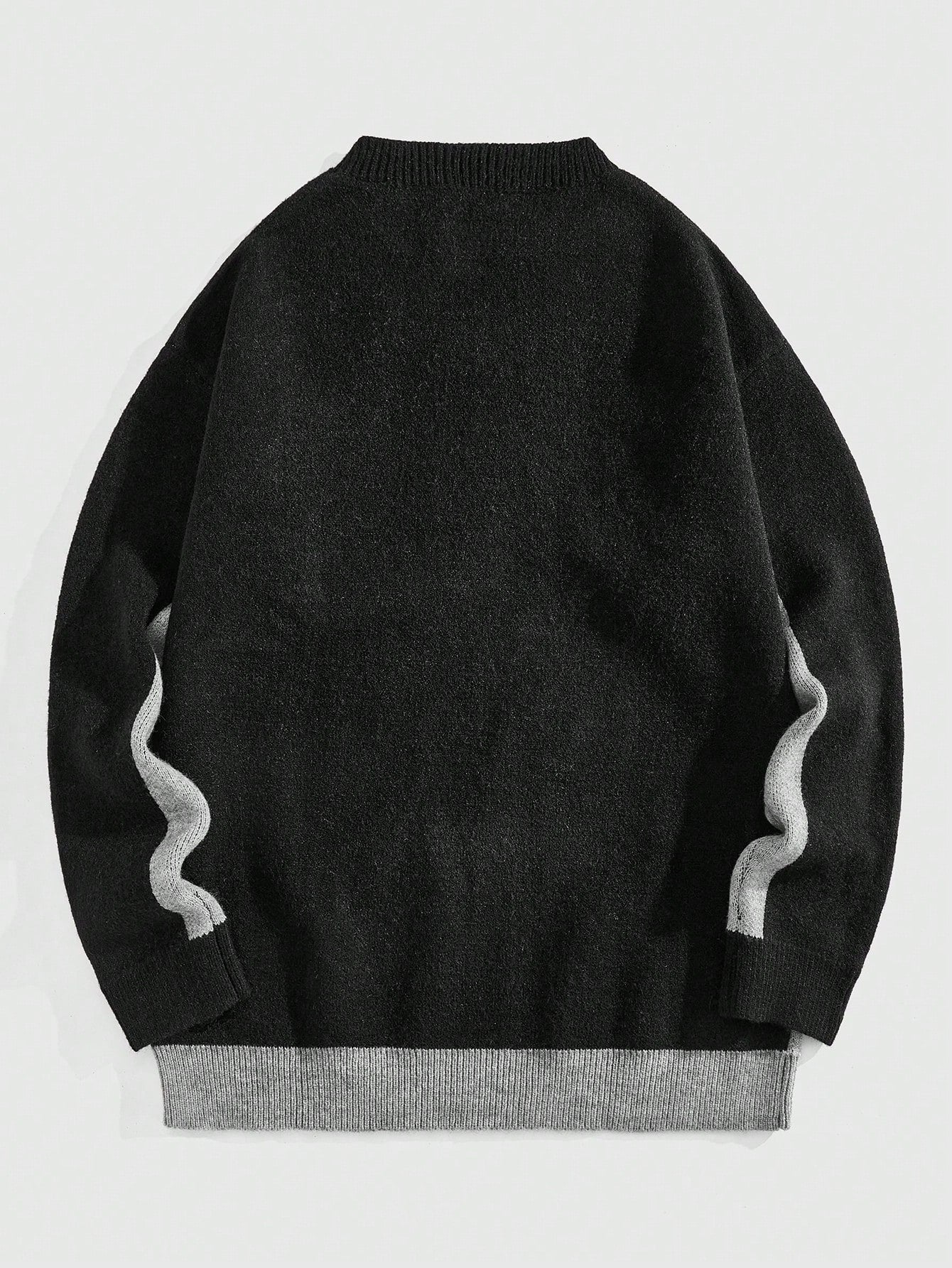 Japanese streetwear grey knit pullover – gothic anime graphic drop shoulder distressed sweater