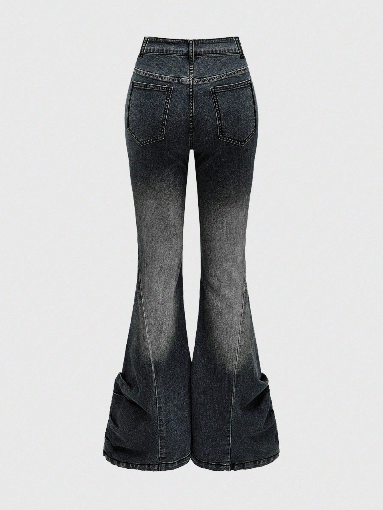 DARK GREY FLARE JEANS WITH RHINESTONE CROSS – JAPANESE GOTHIC STREET STYLE