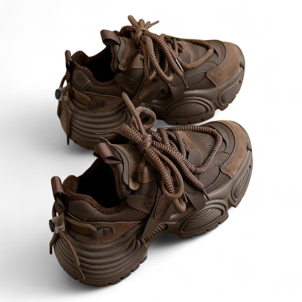 WOMEN’S BROWN PLATFORM SNEAKERS – JAPANESE STREETWEAR CHUNKY STYLE