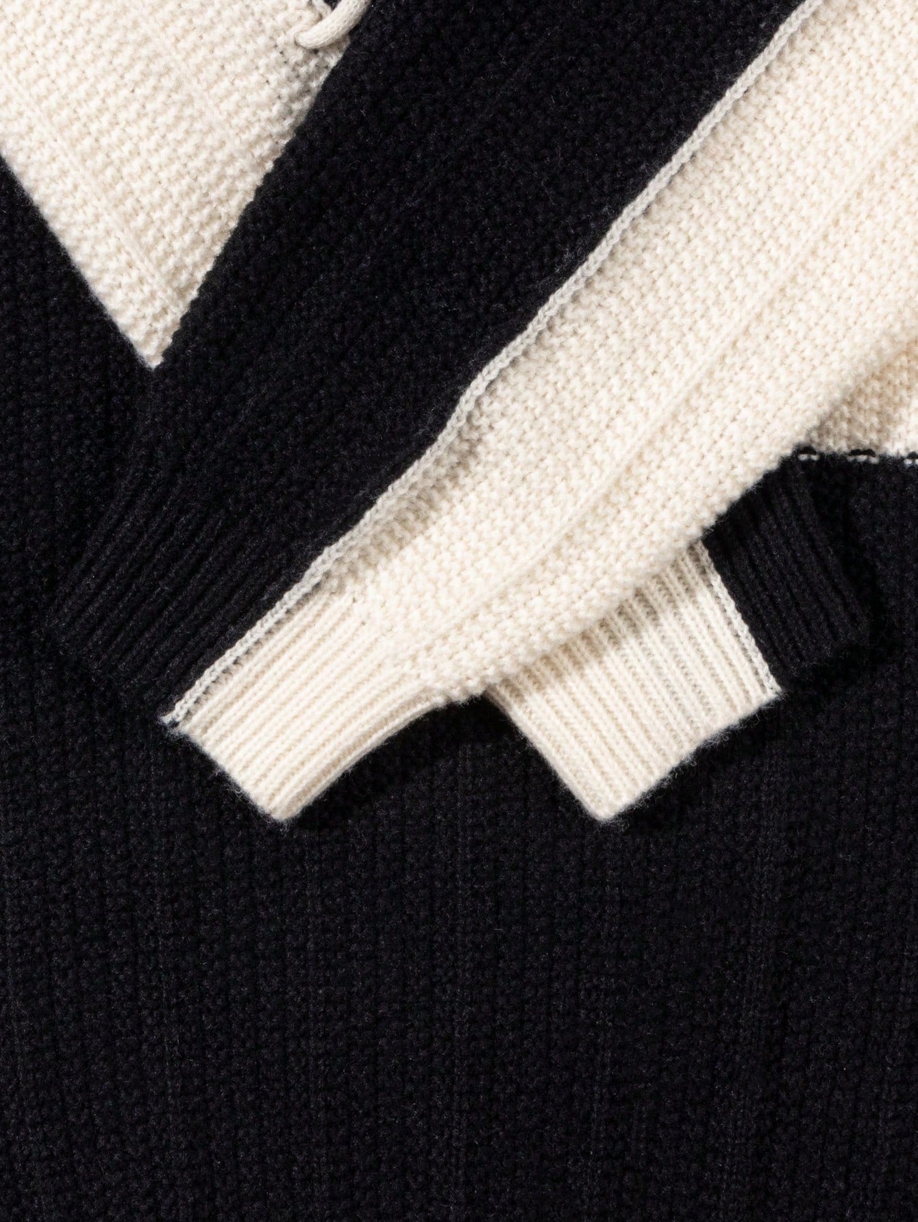 Japanese streetwear black and white colorblock pullover – drop shoulder loose knit sweater with contrast binding