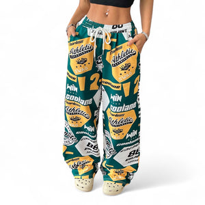 GRAPHIC PATCH STRAIGHT LEG PANTS – JAPANESE STREETWEAR WITH RETRO SPORTS VIBES

