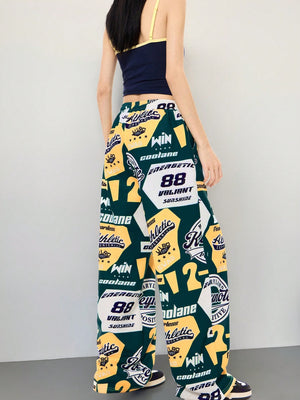 GRAPHIC PATCH STRAIGHT LEG PANTS – JAPANESE STREETWEAR WITH RETRO SPORTS VIBES

