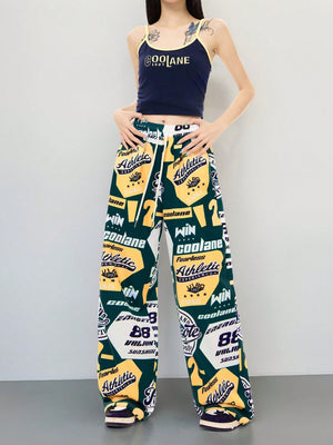 GRAPHIC PATCH STRAIGHT LEG PANTS – JAPANESE STREETWEAR WITH RETRO SPORTS VIBES

