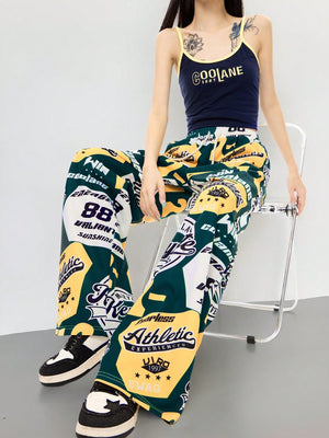 GRAPHIC PATCH STRAIGHT LEG PANTS – JAPANESE STREETWEAR WITH RETRO SPORTS VIBES

