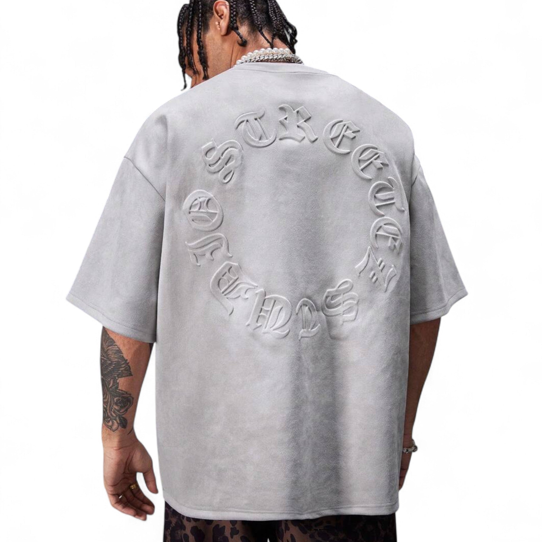 Japanese streetwear gothic embossed letter tee oversized avant garde punk t-shirt Harajuku fashion
