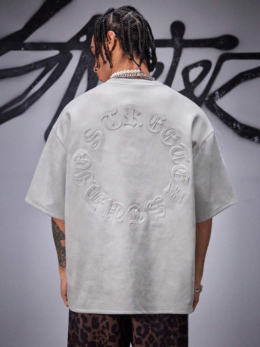 Japanese streetwear gothic embossed letter tee oversized avant garde punk t-shirt Harajuku fashion