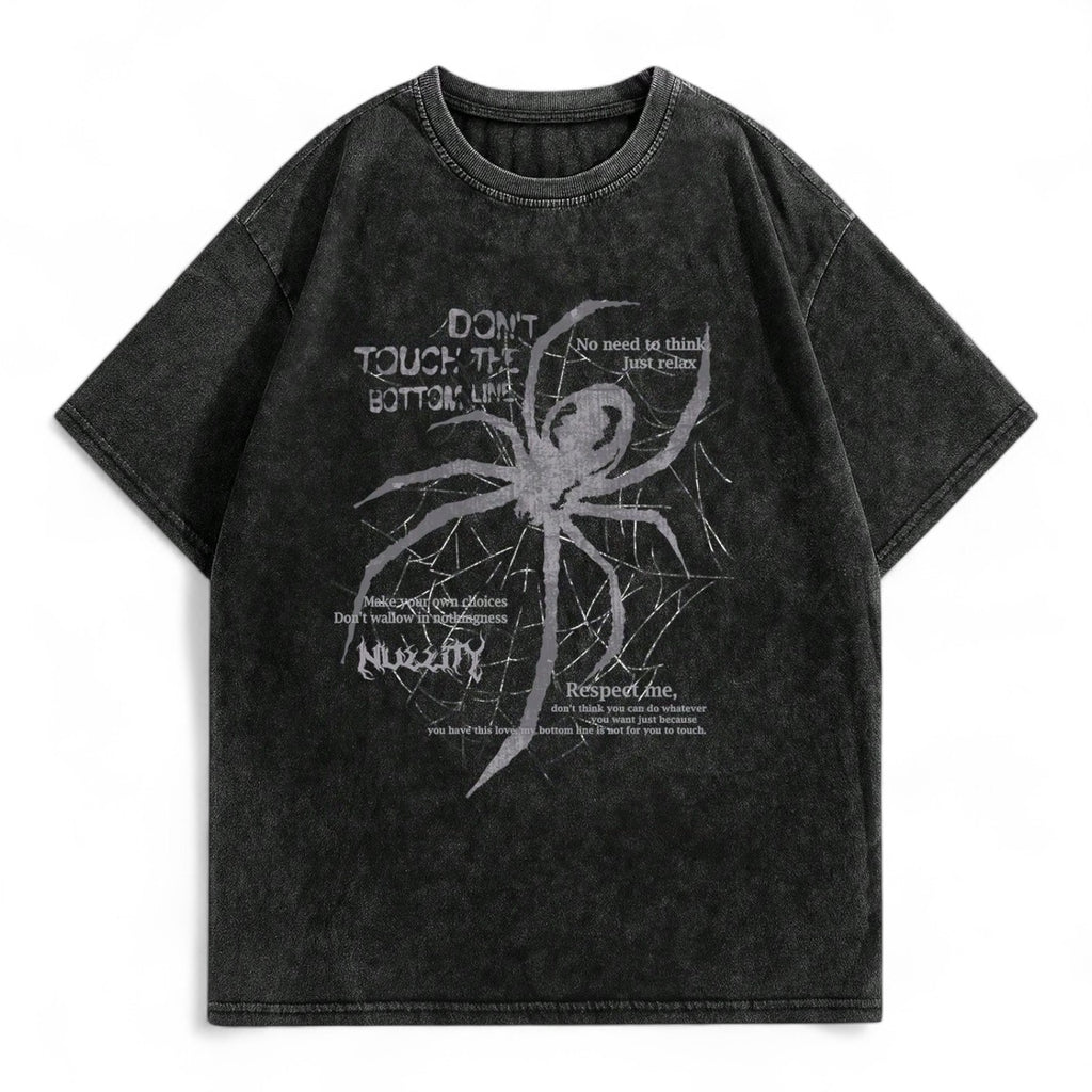 SPIDER WEB GOTHIC SLOGAN TEE – DARK JAPANESE STREETWEAR OVERSIZED T-SHIRT

