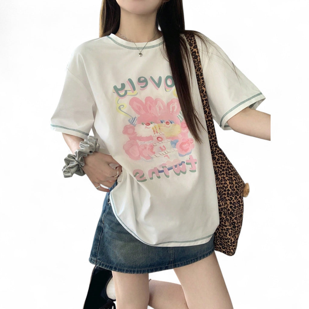 LOVELY TWINS BUNNY T-SHIRT – KAWAII WHITE JAPANESE STREETWEAR